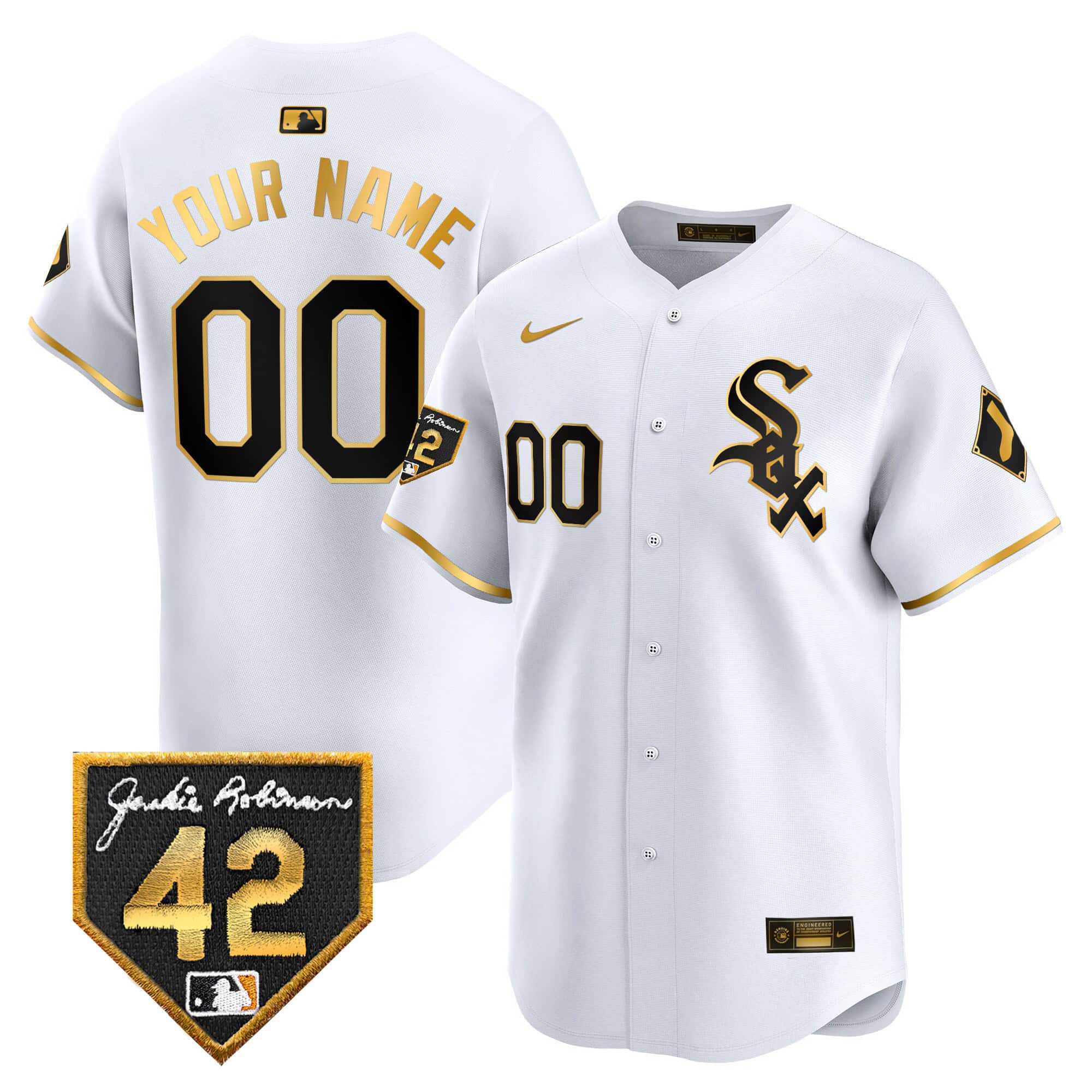 Men Chicago White Sox White Nike 2024 Jackie Robinson Patch Vapor Premier Limited Custom MLB Jersey->customized mlb jersey->Custom Jersey